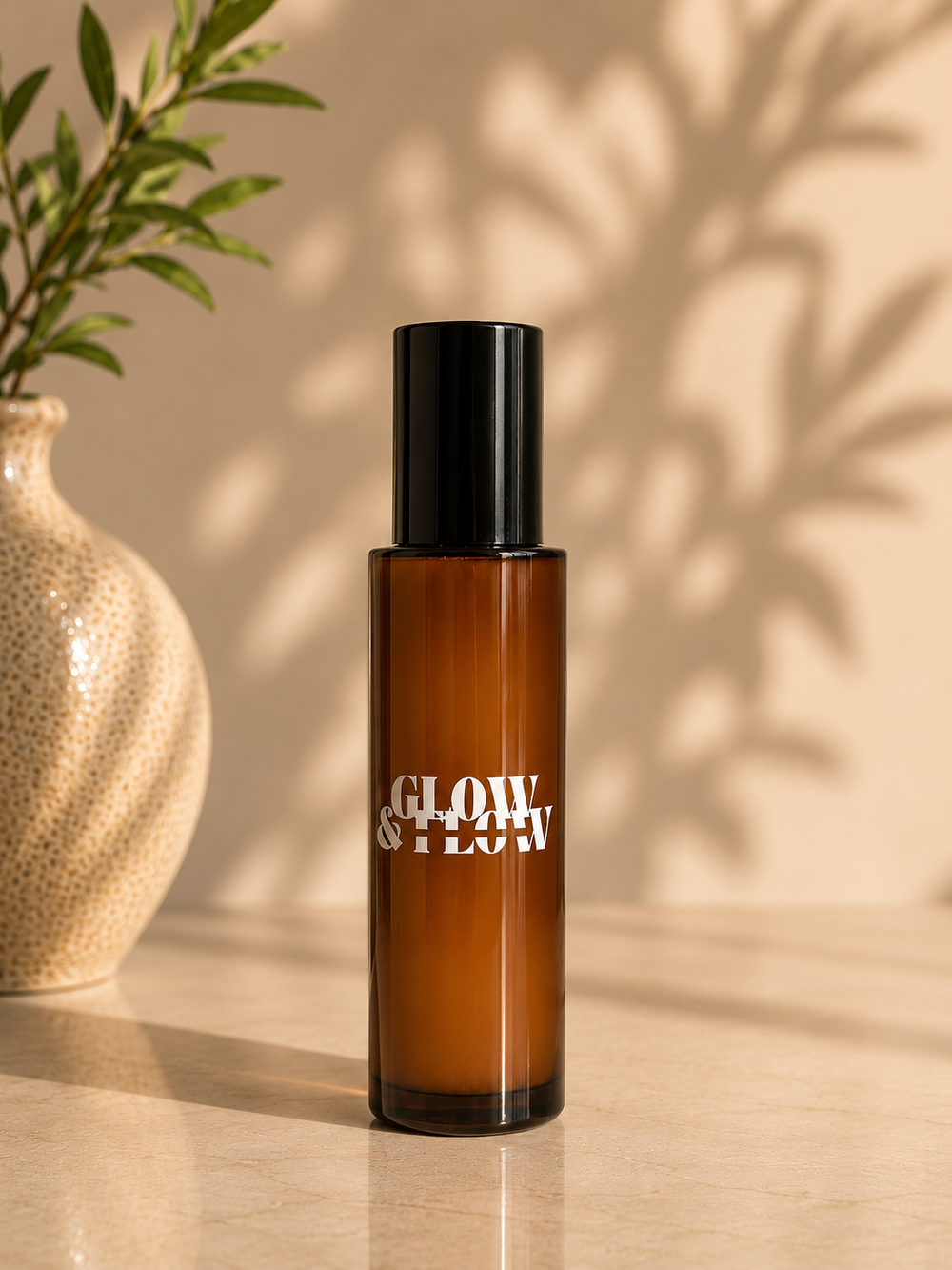 Glow & Flow Face Mist Duo — two 80ml amber glass mist bottles side by side