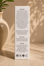 Glow and Flow Hydration Mist box back showing ingredients, how to use and vegan cruelty-free icons