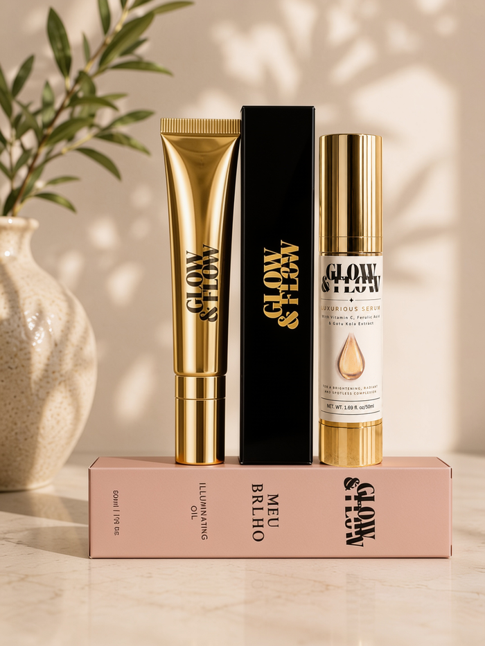 The Glow Ritual set — vitamin C serum, illuminating body oil and plumping lip oil