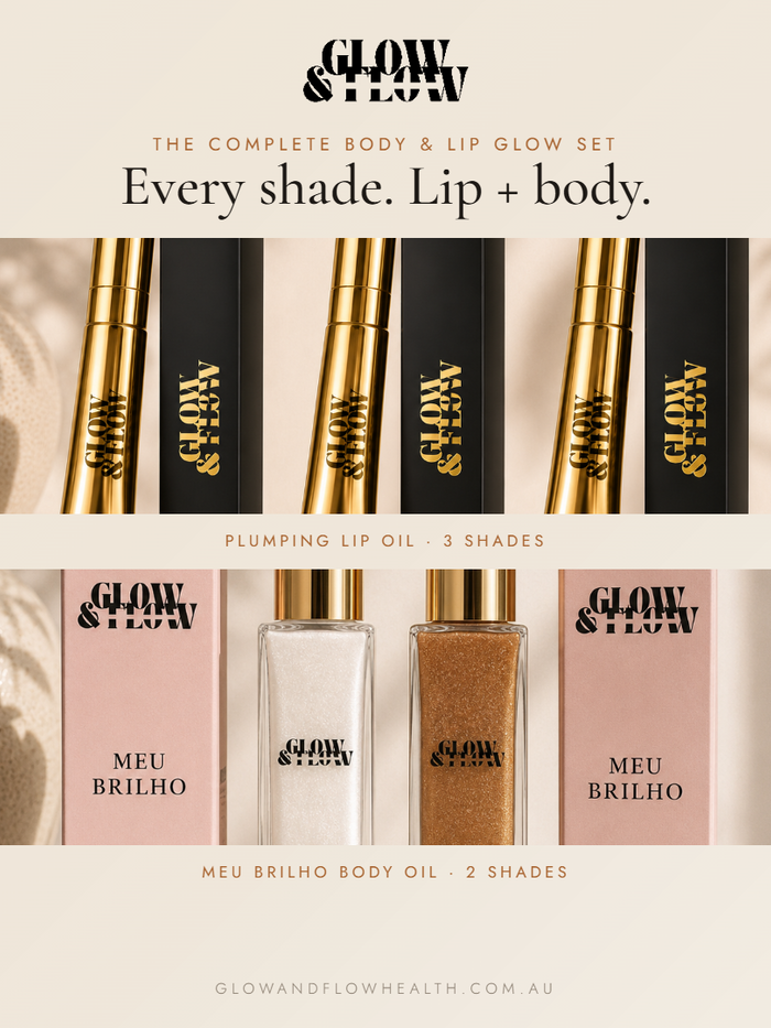 The Lip & Body Glow Set — all lip oil shades and both body oils